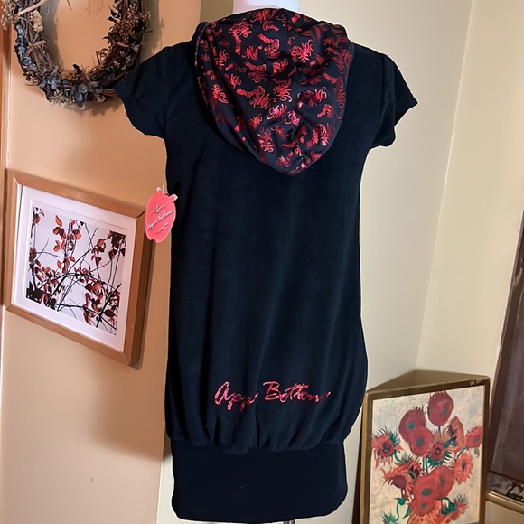 Vtg Y2k APPLE BOTTOM Size Small Hoodie Logo SPELL-OUT BUMM TerryCloth Tie NEW - Picture 10 of 16